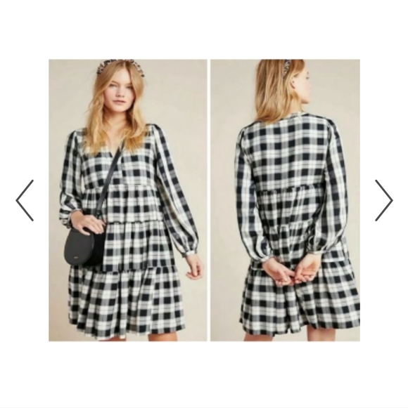 Anthropologie Dresses & Skirts - Anthropologie Maeve Black & White Plaid Tunic Shirt Dress Size S Christmas Dress